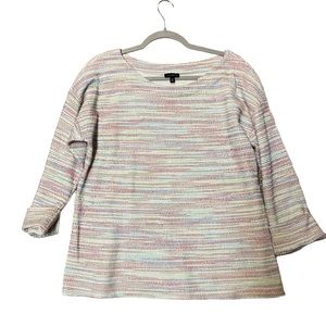 Talbots Multi Color White Knit Top with Cuff Sleeves Size M